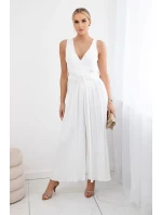 Plisovaná viskózová kombinéza ecru