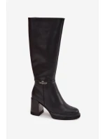 Dámské musketýrky z přírodní kůže na sloupkovém podpatku, zateplené Vinceza 66826 – černé