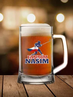 FANDÍM NAŠIM (vlajka+hokejista) - pivní sklenice 0,5 l