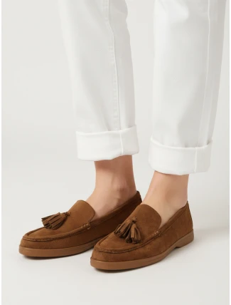 Dámské semišové mokasíny s dřeváky hnědé FashionStreet ZY1343