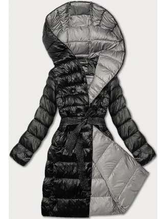 Černá dámská bunda pro přechodné období s páskem pro zavazování Libland (7771)