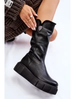 Zazoo 70121 Kožené dámské kozačky s vlnou černé