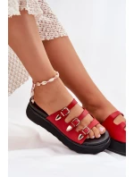 Dámské Klapky Na Platformě S Pásky Červené Nimiotte