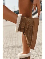 Semišové dámské zimní boty s ozdobnými prošitími Big Star SS274373 Camel