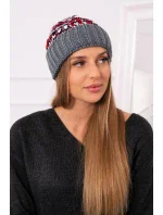 Dámská čepice Iris K348 tmavě šedá+červená