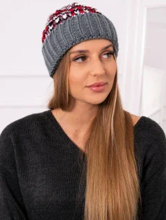 Dámská čepice Iris K348 tmavě šedá+červená