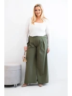 Dámské kalhoty Plus Size s širokými nohavicemi a plisováním khaki