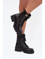 Dámské workery kotníkové boty na klínku zateplené s písmenem F černé Lurina