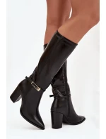 Dámské kozačky na podpatku s přezkou vyhřívané černé Cirella