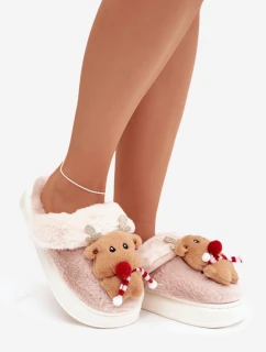 Vánoční kožené domácí pantofle dámské sobi béžové Ilianne