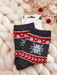 Dámské vánoční ponožky lesklé sobově Černá a červená