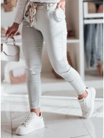 Dámské látkové chinos kalhoty s páskem ROSSALI světle šedé FashionStreet UY2534