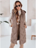 Dámská dlouhá prošívaná vesta s kapucí tmavě béžová FashionStreet TY5100