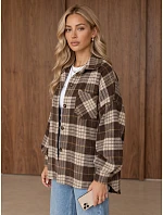 Dámská kostkovaná košile v oversize střihu, hnědá, FashionStreet TY6049 Dámská kostkovaná košile v oversize střihu, hnědá, FashionStreet TY6049