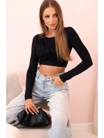 Dámská halenka s dlouhým rukávem a efektními volánky na prsou černý