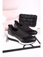 Dámské Klínové Kožené Boty Sneakersy Černé Stříbrné Frances