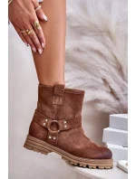 Dámské Botky Z Semiše Na Plochém Podpatku Hnědé Lewski 3610