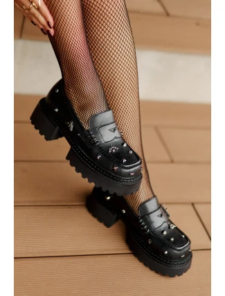 Kožené Dámské Polobotky S Ozdobami D&A MR880-102 Černé