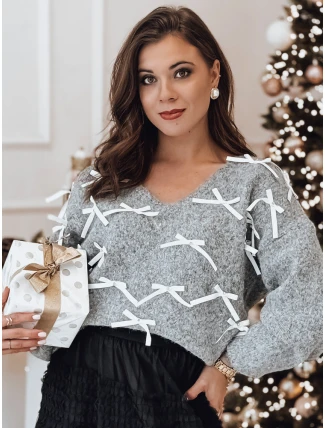 RIBBLOOM dámský svetr s mašlemi grafitový FashionStreet MY2361 RIBBLOOM dámský svetr s mašlemi grafitový FashionStreet MY2361