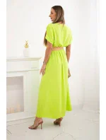 Dlouhé šaty s ozdobným páskem neonově zelená