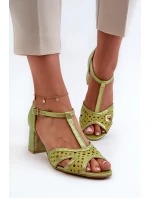 Dámské kožené sandály na podpatku Maciejka 06551-09 limetkové