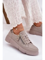 Kožené Sportovní Boty Tenisky Na Platformě Se Zipem Vinceza 88019 Tmavě Béžové