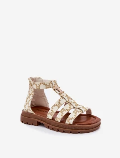 Dívčí sandály gladiátorky se zlatým detailem béžové Vesira
