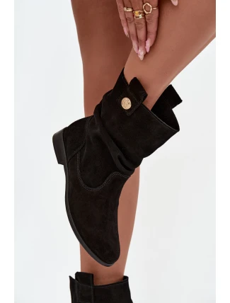 Kožené semišové dámské boty s žebrováním zateplené Zazoo 4210 Černé