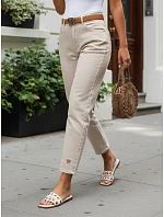 Dámské džínové kalhoty Mom Fit s páskem, béžové, FashionStreet UY3083
