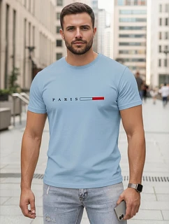 Pánské bavlněné tričko s nápisem PARIS, světle modré, FashionStreet NX5139R