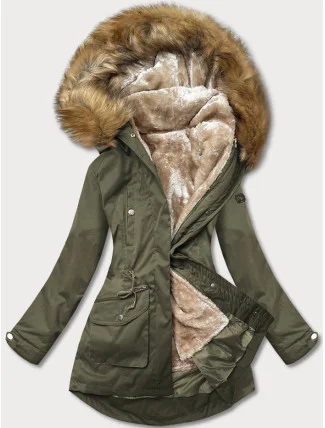 Khaki-béžová dámská zimní bunda parka (m-21356) Khaki-béžová dámská zimní bunda parka (m-21356)