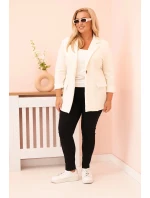Dámská blazer z viskózy Plus Size s dlouhým rukávem a límcem ecru
