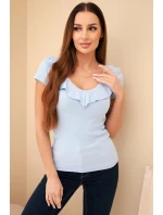 Dámská pruhovaná blůza s volánkem u výstřihu modrá