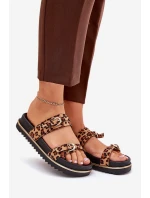 Dámské pantofle na platformě s pásky a sponami hnědé Ziferte