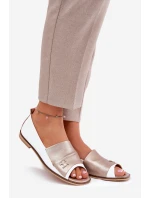 Kožené Elegantní Baletky S Otevřenými Prsty Bílá-Zlatá Zazoo 1865 Kožené Elegantní Baletky S Otevřenými Prsty Bílá-Zlatá Zazoo 1865