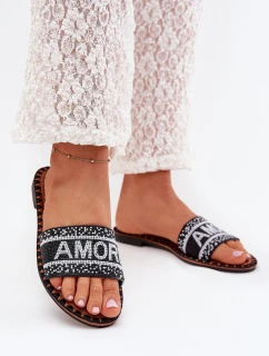 Dámské Pantofle Na Plochém Podpatku Se Zdobením Amore Černé Avelina