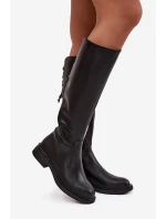 Zateplené dámské kozačky z pravé kůže na nízkém podpatku Vinceza 66822 Černé