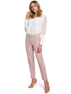 Dámské kalhoty s úzkými nohavicemi K055 pudrové růžová - Makover
