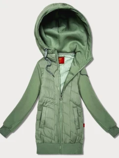 Dámská mikina v pistáciové barvě z různých materiálů s kapucí Goodlookin (AMG-175)