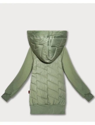 Dámská mikina v pistáciové barvě z různých materiálů s kapucí Goodlookin (AMG-175) Dámská mikina v pistáciové barvě z různých materiálů s kapucí Goodlookin (AMG-175)