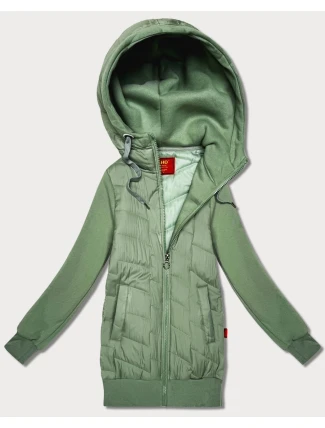 Dámská mikina v pistáciové barvě z různých materiálů s kapucí Goodlookin (AMG-175)