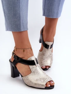 Dámské sandály na podpatku z eko kůže zlatě-černé Queenmarie