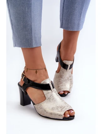 Dámské sandály na podpatku z eko kůže zlatě-černé Queenmarie