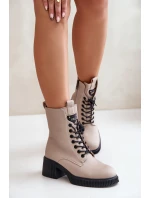 Zateplené dámské botky z přírodní kůže Béžové Vinceza 66671