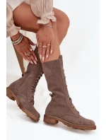 Semišové kotníkové boty s šněrováním do poloviny lýtka Zazoo 3103 tmavě béžové