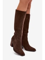 Dámské kozačky na sloupkovém podpatku se zipem Lissara – čokoládové, eko semiš