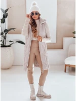 Dámská dlouhá prošívaná vesta s kapucí béžová FashionStreet TY5099