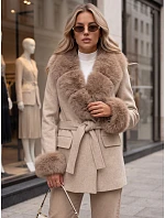 Płaszcz damski dwurzędowy z odpinanym kołnierzem beżowy FashionStreet TY6078 Płaszcz damski dwurzędowy z odpinanym kołnierzem beżowy FashionStreet TY6078