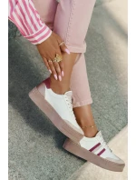 Kožené dámské sneakersy na platformě Zazoo N1234 béžovo-červené