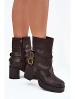 Dámské Botky Na Podpatku S Přezkami Čokoládové Marena